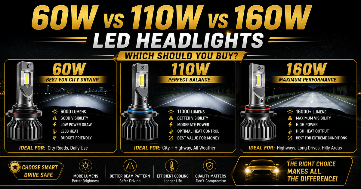 60W vs 110W vs 160W LED Headlights – Which Should You Buy?