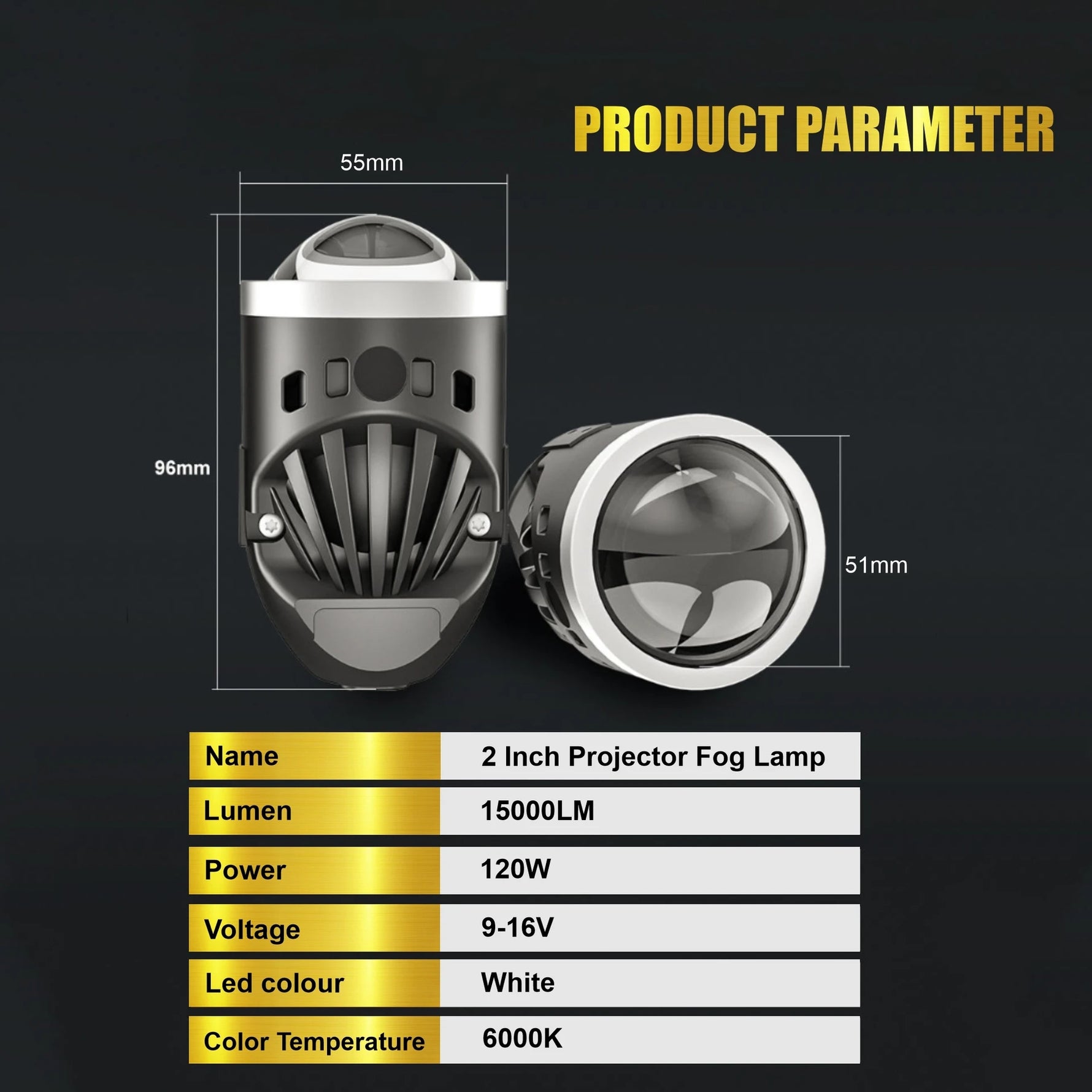 Audio Wheels 2 Inch 120W LED Projector Fog Lamp for Maruti Suzuki Grand Vitara 2024 | [ 15000LM, 6000K ] White Fog Light with Bracket |  HD Glass Lens, 9-16V
