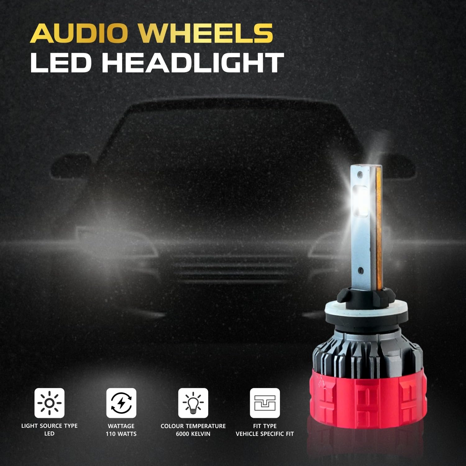 Audio Wheels H27 110W Car LED Headlight Bulbs, 16,000 Lumens Super Bright LED Headlight Conversion Kit for Cars 6000K Cool White Quick Installation Halogen Replacement