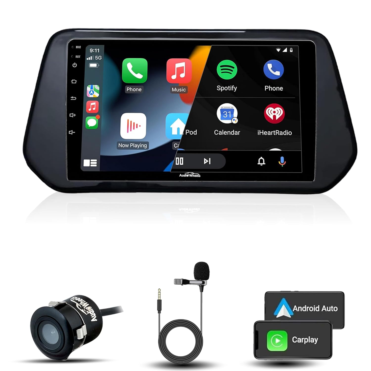 Audio Wheels (Maruti Grand Vitara 2022 9-Inch 1280P IPS Android 2/32 Car Display with Gorilla Glass - Double Din Car Stereo, Android 13,+ AHD Camera & Dashboard Frame (Maruti Grand Vitara 2022+)