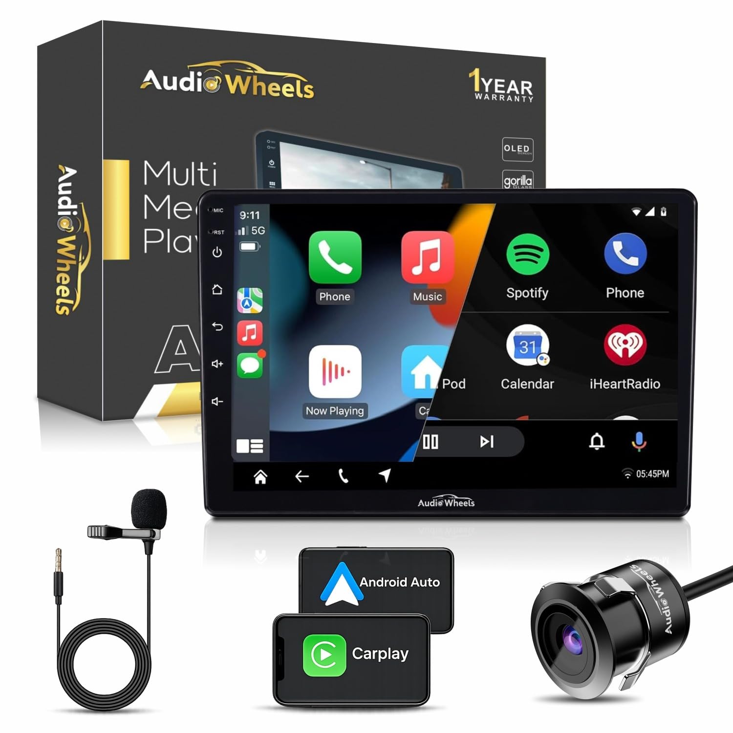Audio Wheels CarPlay & Multimedia Auto 9-Inch 1280P HD Car Android Display | Android 13 | TS-9 Processor | 2GB RAM & 32GB ROM + AHD Camera Included. (9 Inch)