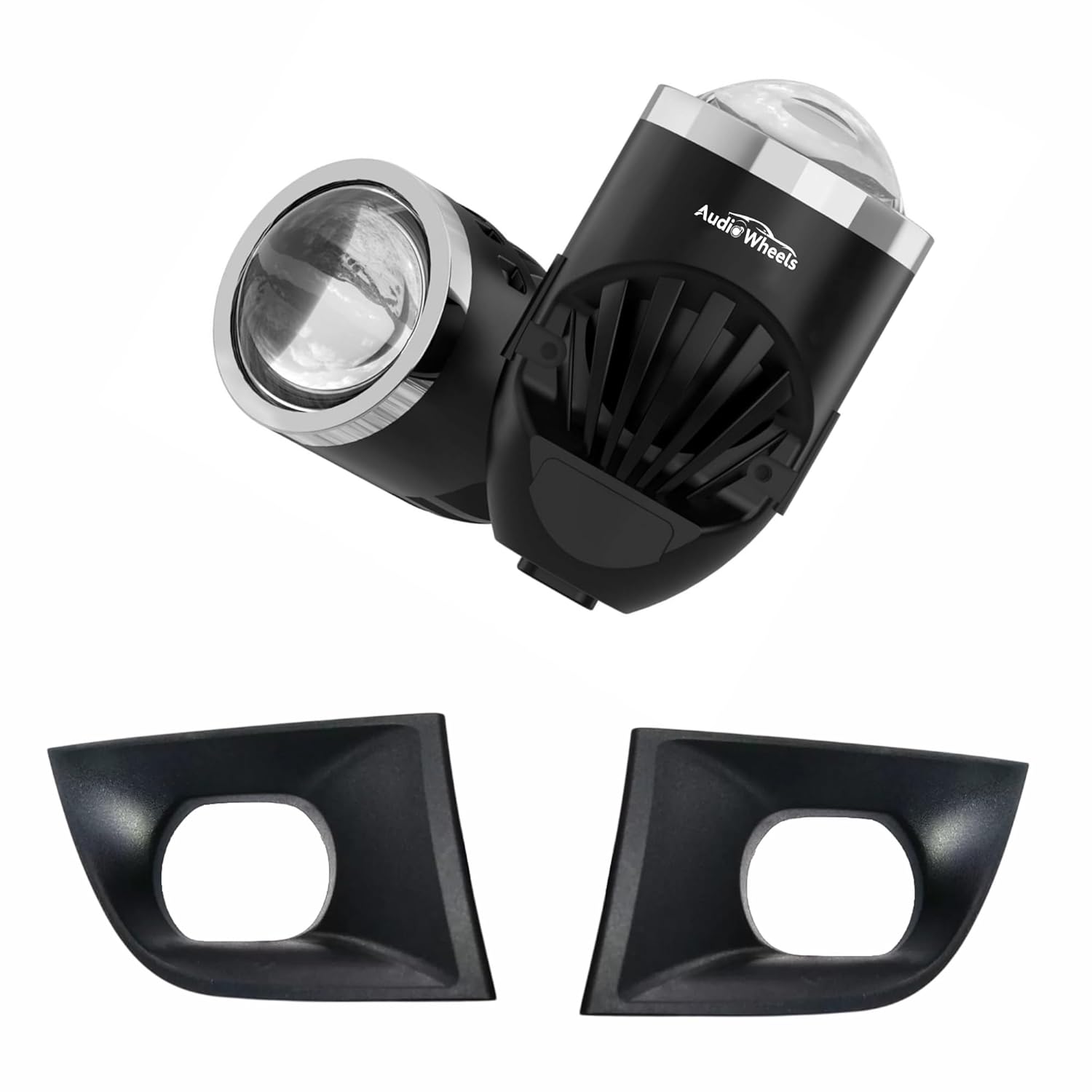 Audio Wheels 1.8 Inch LED Projector Fog Lamp with Cover - 120W, 6000K White (15000LM) with Blue Tint Film | 12V/24V Fog Light for Car & Vehicle Modification | For Toyota Innova Hycross