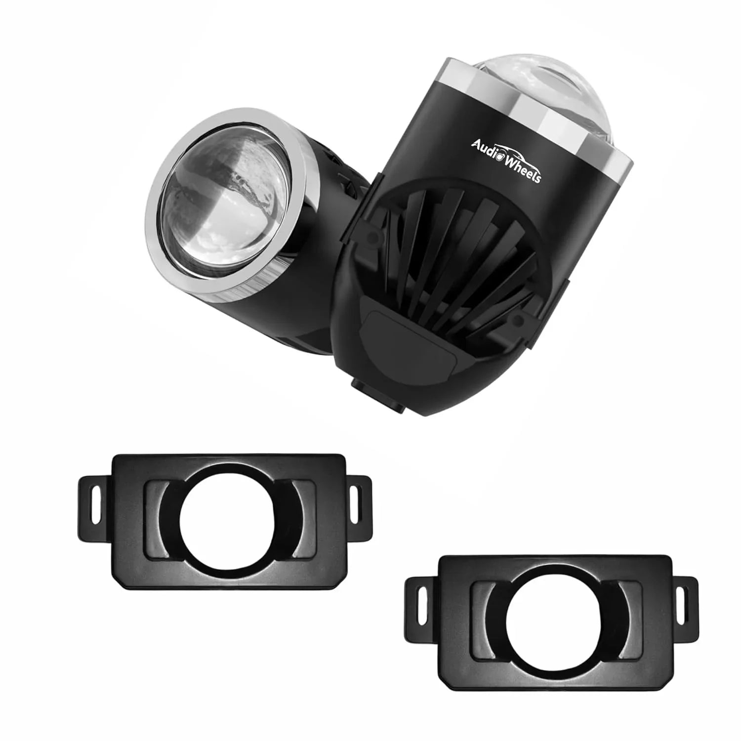 Audio Wheels 1.8" LED Projector Fog Lamp with Cover 120W, Tri-Color (White/Warm/Yellow) | with Blue Tint Film | Fog Light for Car & Vehicle Modification | For Tata Nexon, Punch, Harrier OR Curvv