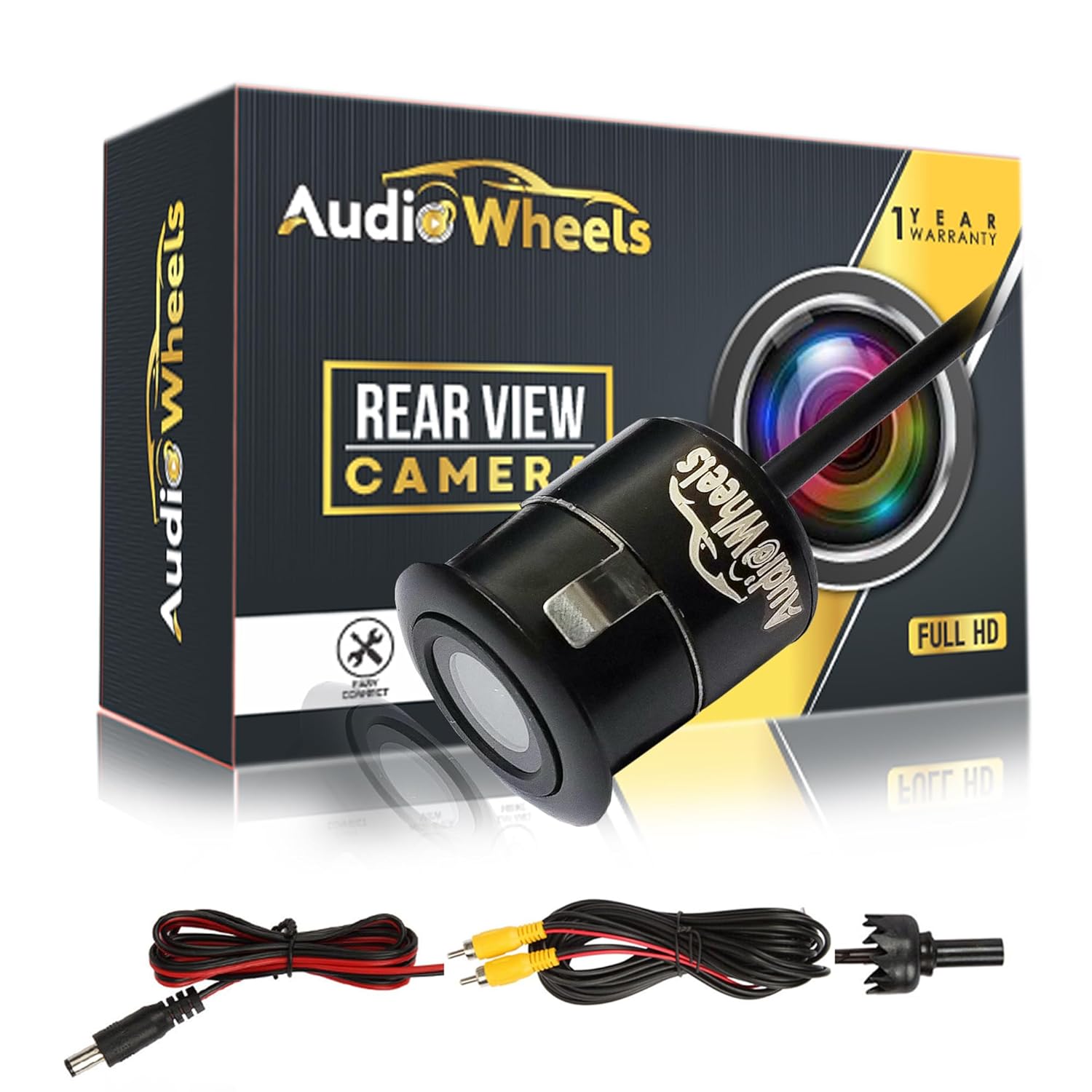 Audio Wheels AHD 1080P Car Backup Camera - 170° Wide Angle, IP68 Waterproof and Night-Vision Compatible with Car Android Monitors - Enhance Your Driving Safety