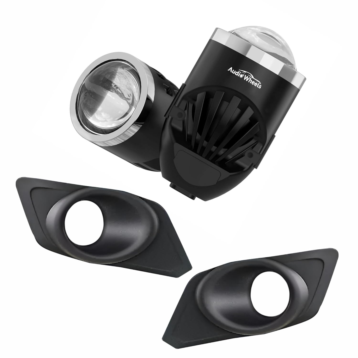 Audio Wheels 2" LED Projector Fog Lamp with Cover - 120W, Tri-Color (White/Warm/Yellow) | with Blue Tint Film | 12V/24V Fog Light for Car & Vehicle Modification | For Maruti Suzuki WagonR 2014