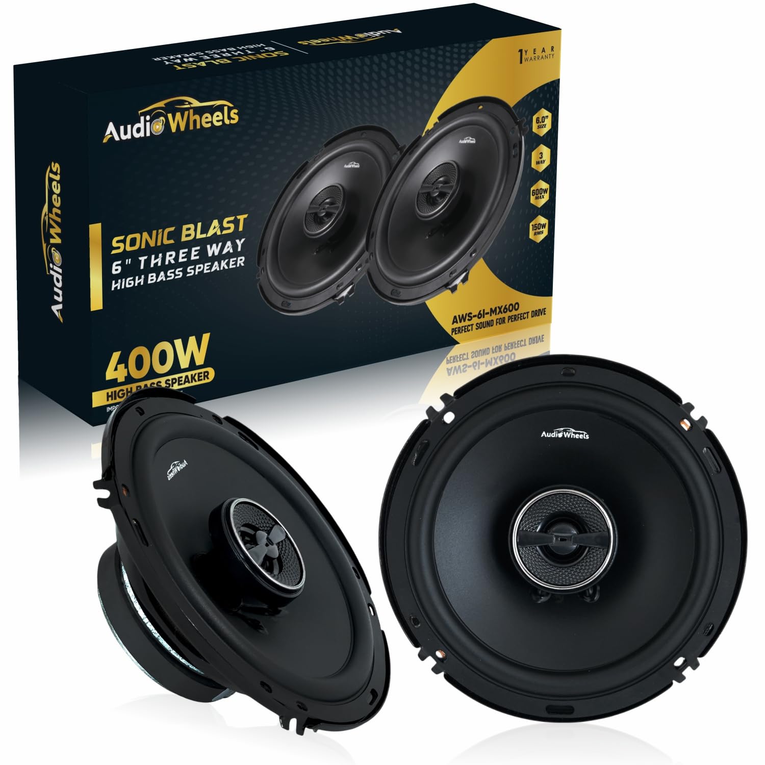 Audio Wheels 6 Inch Sonic Blast Car Speaker – 150W RMS / 400W Max | 26mm High-Performance Voice Coil | Deep Bass Output | Durable Rubber Edge with PP Cone | 4Ω Impedance | Premium Sound Upgrade for Cars