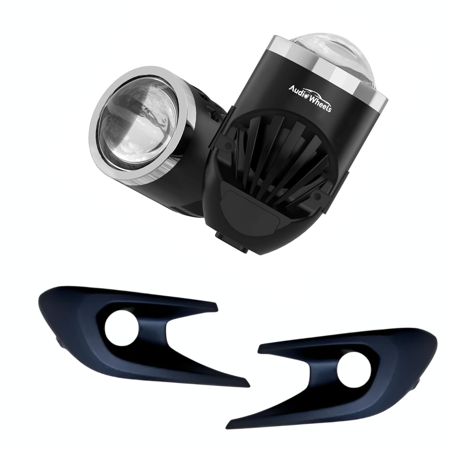 Audio Wheels 2 Inch LED Projector Fog Lamp with Cover - 120W, Tri-Color (White/Warm/Yellow) | with Blue Tint Film | 12V/24V Fog Light for Car & Vehicle Modification | For Maruti Suzuki Dzire 2024