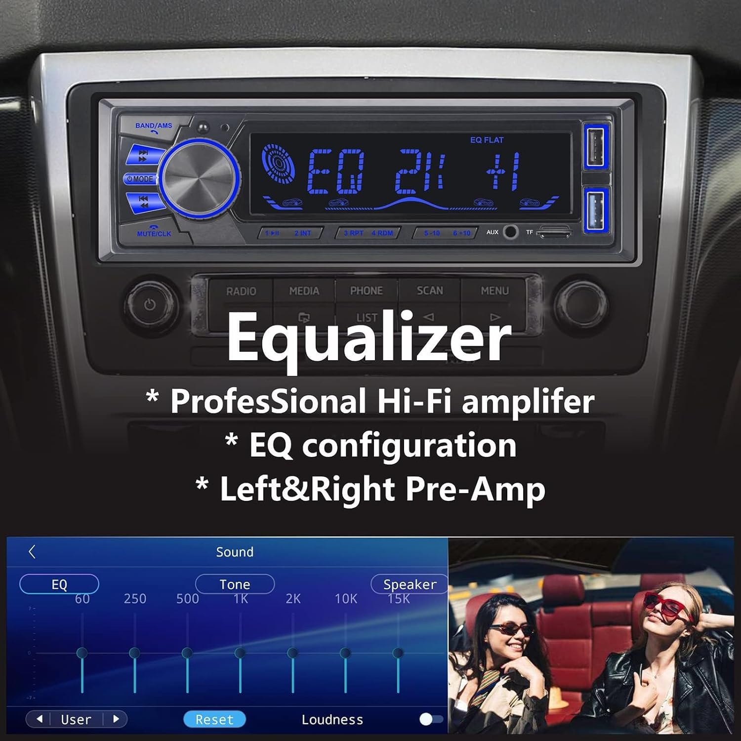 Audio Wheels Car Radio Bluetooth Single DIN Car Stereo Audio, MP3 Player Car Stereo 1 DIN with Bluetooth Handsfree/FM/Dual USB/TF/AUX/EQ/Quick Charge, with Wireless Remote Control (S-820)
