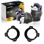 Audio Wheels 3 Inch LED Projector Fog Lamp with Cover - 120W, Tri-Color (White/Warm/Yellow) | with Blue Tint Film | 12V/24V Fog Light for Car & Vehicle Modification | For Mahindra Thar 2020.