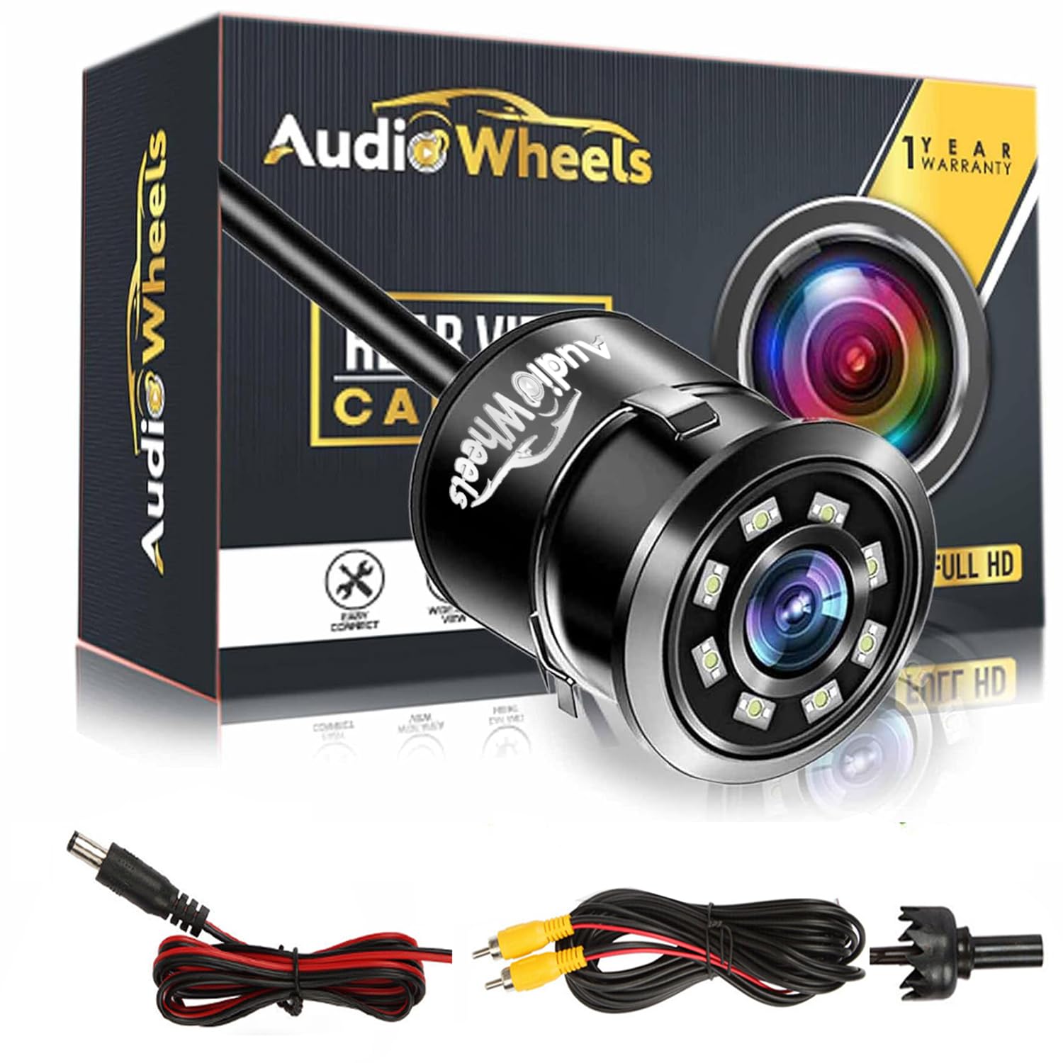 Audio Wheels Wide-Angle Night Vision Waterproof LED Bumper Reverse Parking Camera (8-LED) for Car  Car Back Camera