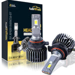 Audio Wheels 9005 LED Headlight Bulbs – 160W High-Performance Lighting, 16,000 Lumens Brightness, 6000K Cool White Glow for Maximum Visibility and Quick Installation.