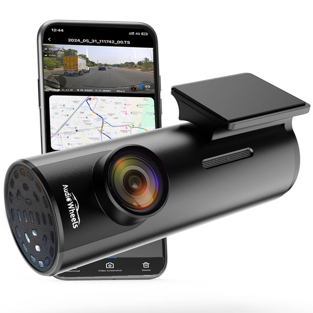 Audio Wheels 12.0MP Full HD WiFi DVR Dashcam + 5V 0.4A Power, 1080p Video, 30 FPS, High-Sensitivity Low-Light Sensor, MIC Support, 128GB TF Card Storage, USB Connectivity,Android Compatibility.