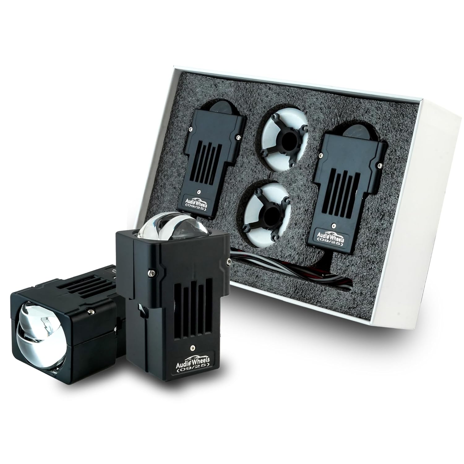 Audio Wheels 3 Inch Universal LED Projector Fog Lamp - 120W Car Projector Fog Light for Vehicle Modification (Tri-Colour, 1.8)