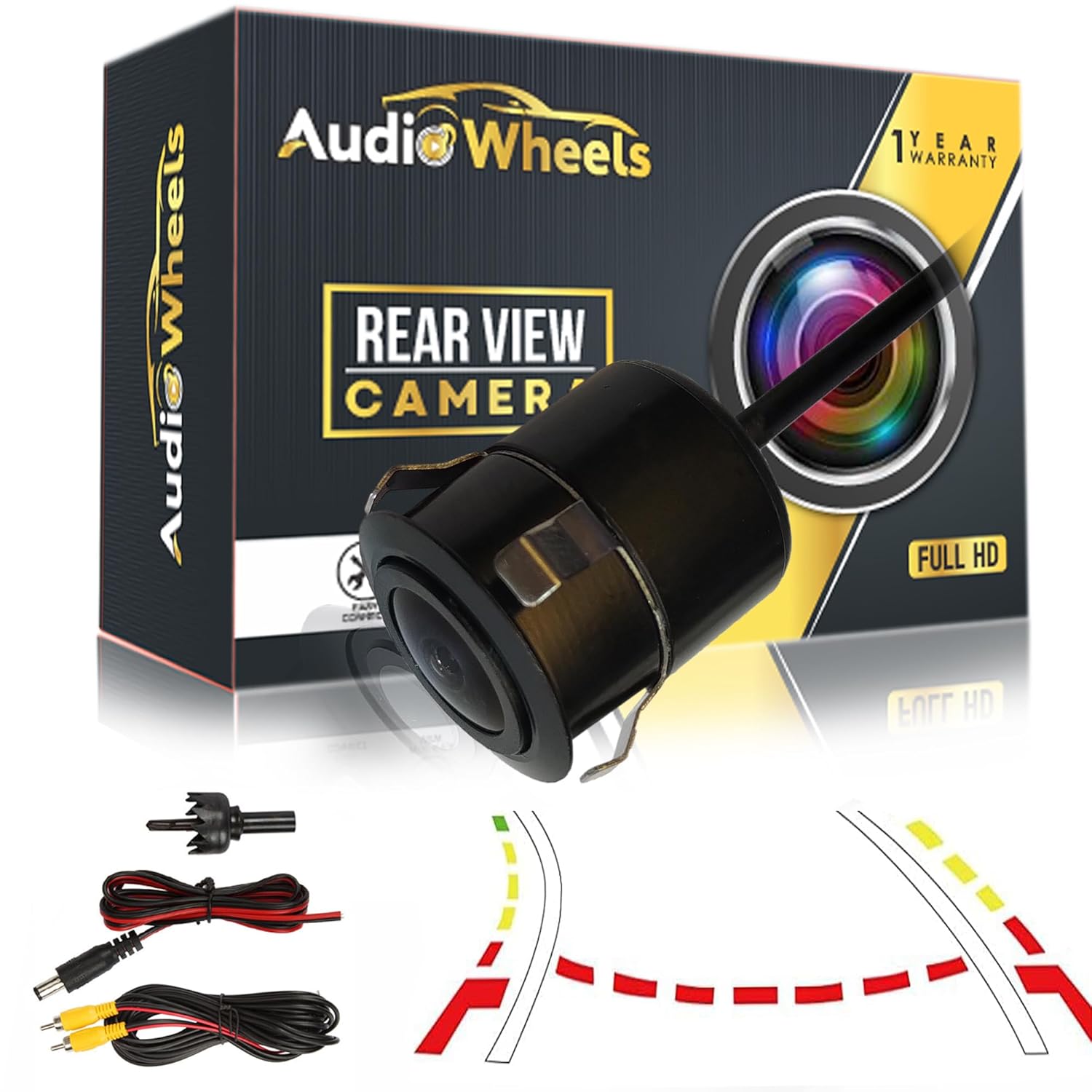 Audio Wheels Car AHD Moving Path Guide Line with 170° Perfect View Angle Design Waterproof Parking Reverse Moving Path Guide Camera only for Car Android Monitors.