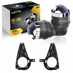 Audio Wheels 3 Inch LED Projector Fog Lamp with Cover - 120W, Tri-Color (White/Warm/Yellow) | with Blue Tint Film | 12V/24V Fog Light for Car & Vehicle Modification | For Hyundai Grand i10 Nios.