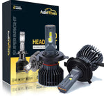 Audio Wheels Grey H4/H19–160W LED Headlight Bulbs Super Bright, 16,000 Lumens, 6000K Cool White for Quick Installation.