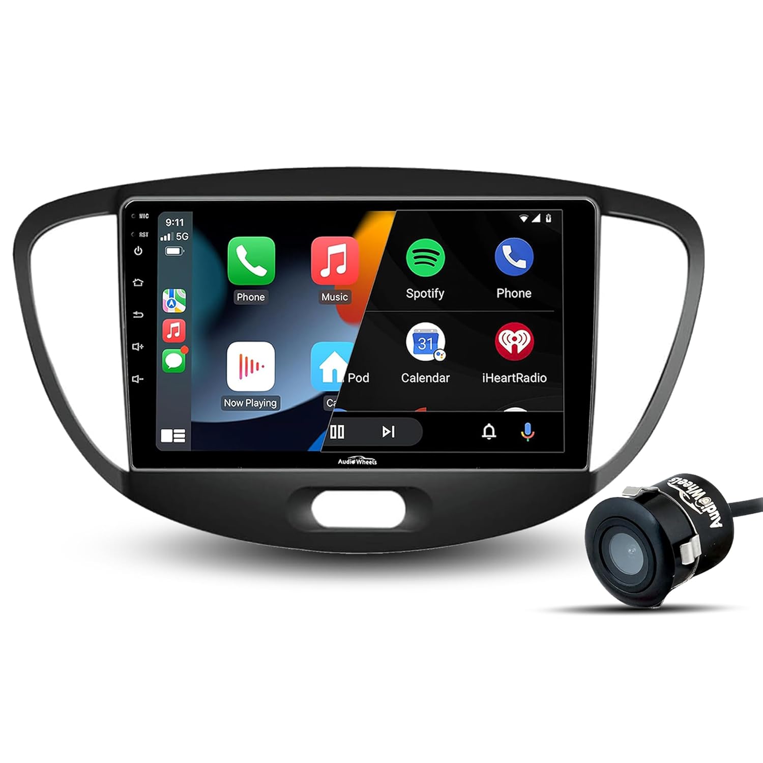 Audio Wheels Wireless CarPlay & Stereo Auto 9inch 1280P Car Android Display with Gorilla Glass | Android 13 | TS-9 Processor | 2GB & 32GB -Frame Included (Hyundai i10 2008)
