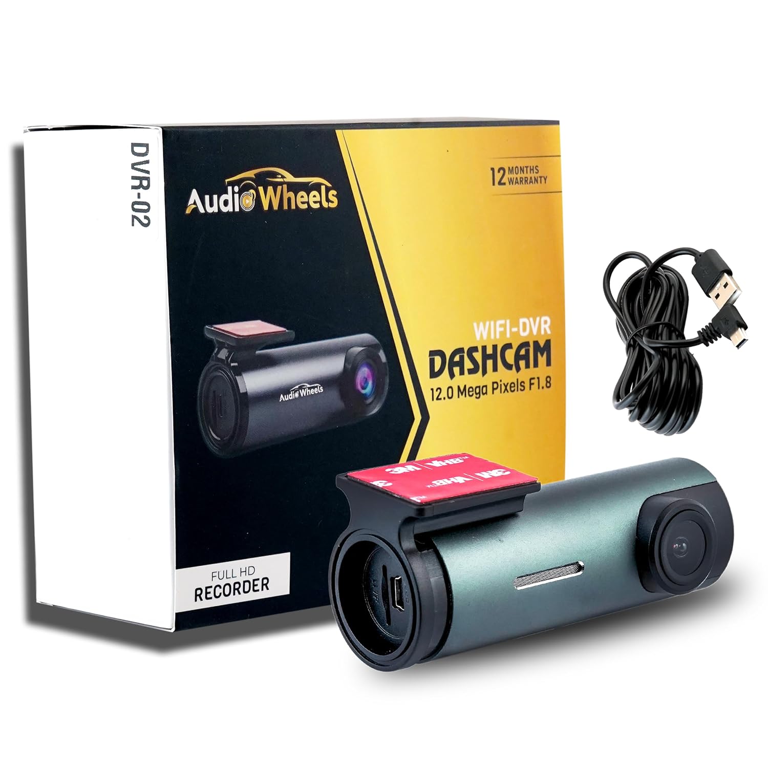 Audio Wheels12.0MP Full HD WiFi DVR Dashcam + 5V 0.4A Power, 1080p Video, 30 FPS, High-Sensitivity Low-Light Sensor, MIC Support, 128GB TF Card Storage, USB Connectivity,Android Compatibility.