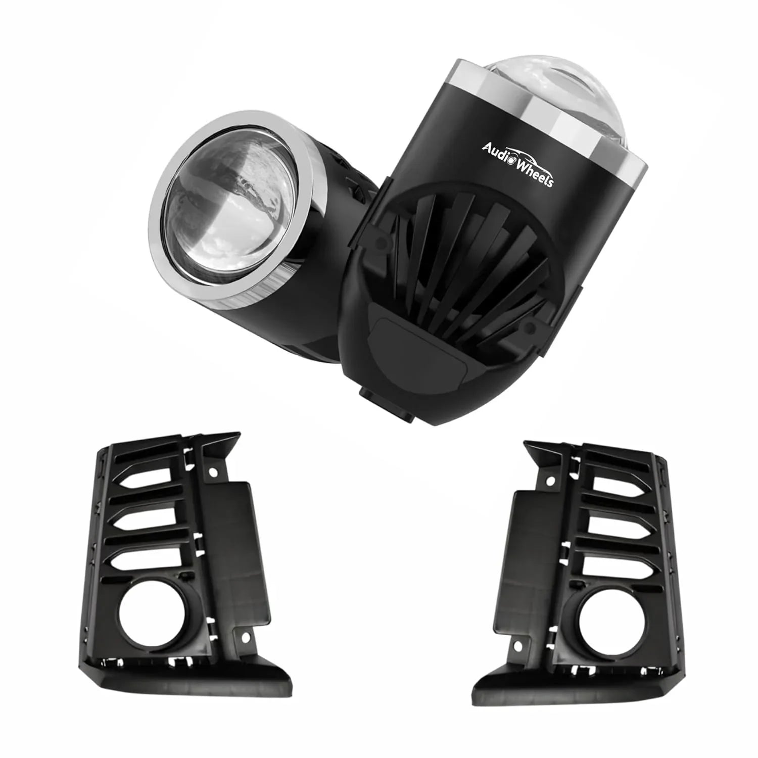 Audio Wheels 2" LED Projector Fog Lamp with Cover - 120W, 6000K White (15000LM) with Blue Tint Film | 12V/24V Fog Light for Car & Vehicle Modification | For Huyndai Verna 2023