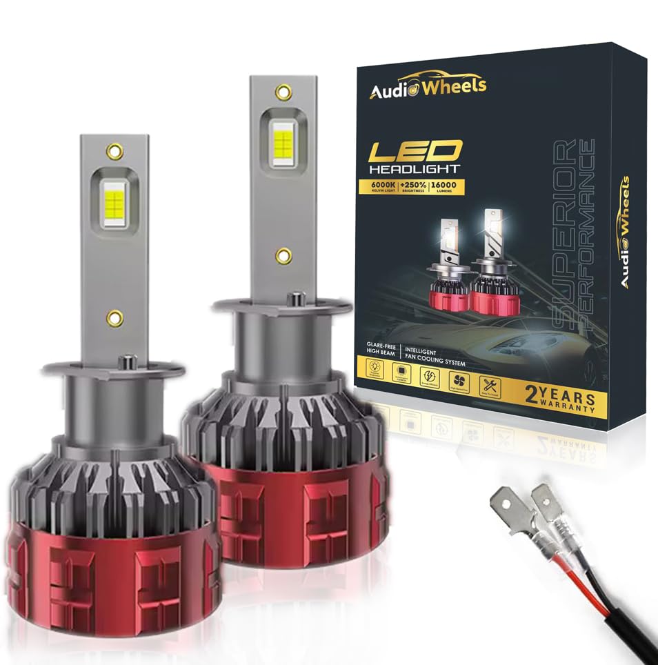 Audio Wheels H1 Car LED Headlight Conversion Kit - 110W, 16000LM, Super Bright 6000K Cool White Light Bulbs, IP68, Plug-N-Play, 2-Year Warranty