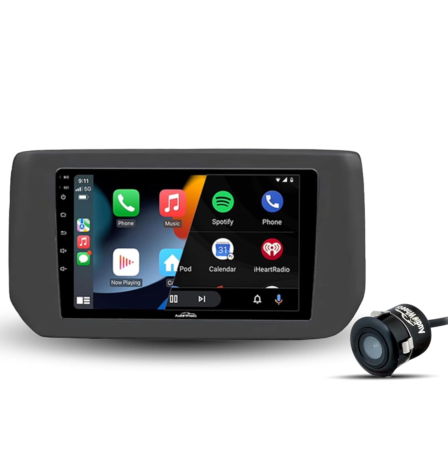 Audio Wheels Swift Dzire 2024 9-inch 1280P IPS Auto Android Car Display with Gorilla Glass | Double Din Car Stereo | Android 13 | 2GB/32GB Multimedia Player + AHD Camera, Dashboard Frame & Socket