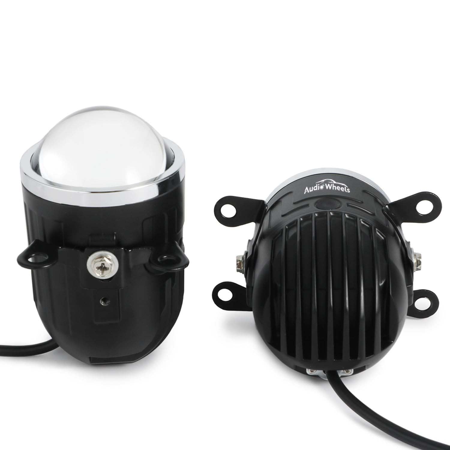 Audio Wheels 2 Inch Universal LED Projector Fog Lamp - 120W | White-6000K | 15,000LM Projector Light with Blue Lens | 12V/24V Car Driving Lamp for Vehicle Modification