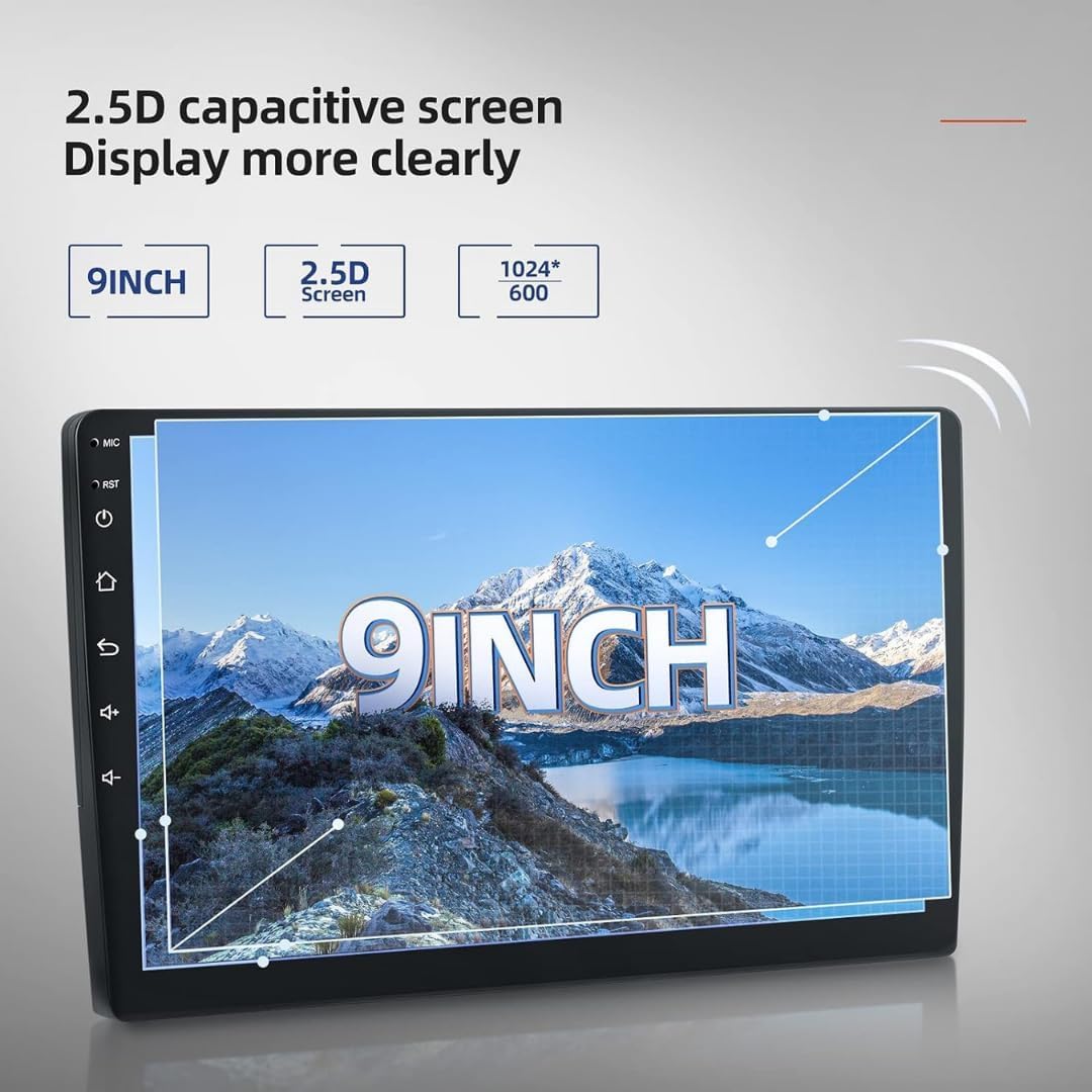 Audio Wheels Wireless CarPlay & Stereo Auto 9inch 1280P Car Android Display with Gorilla Glass  Android 13  TS-9 Processor  2GB & 32GB +Frame+HD Camera Included (Hyundai Old I 20)