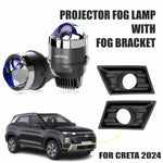 Audio Wheels 3 Inch LED Projector Fog Lamp with Cover - 120W, 6000K White | Single-Beam | with Blue Tint Film | 12V/24V Fog Light for Car & Vehicle Modification | For Hyundai Creta 2024