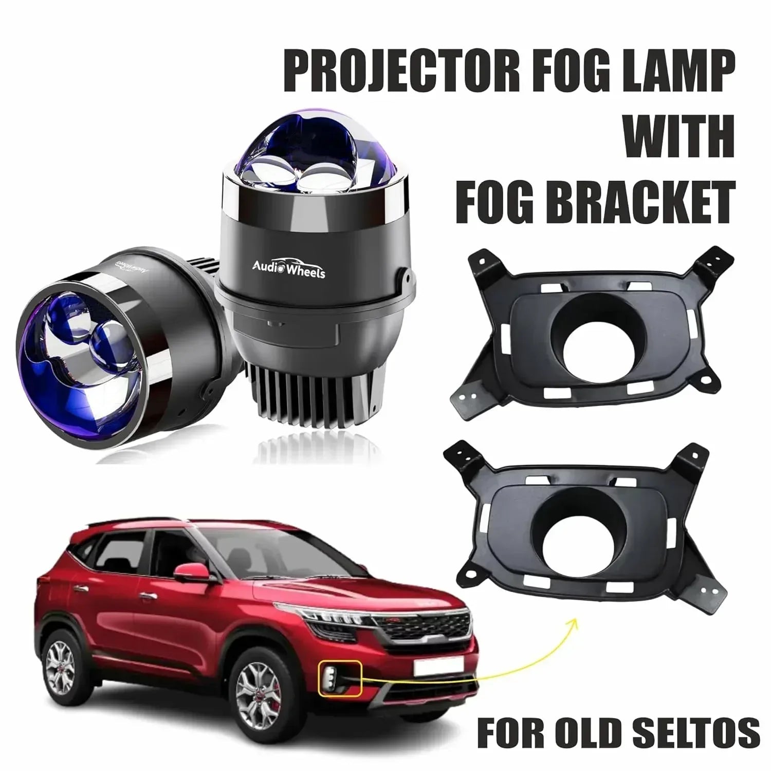 Audio Wheels 3" LED Projector Fog Lamp with Cover - 120W, Dual Beam | with Blue Tint Film | 12V/24V Fog Light for Car & Vehicle Modification | For Kia Old Seltos