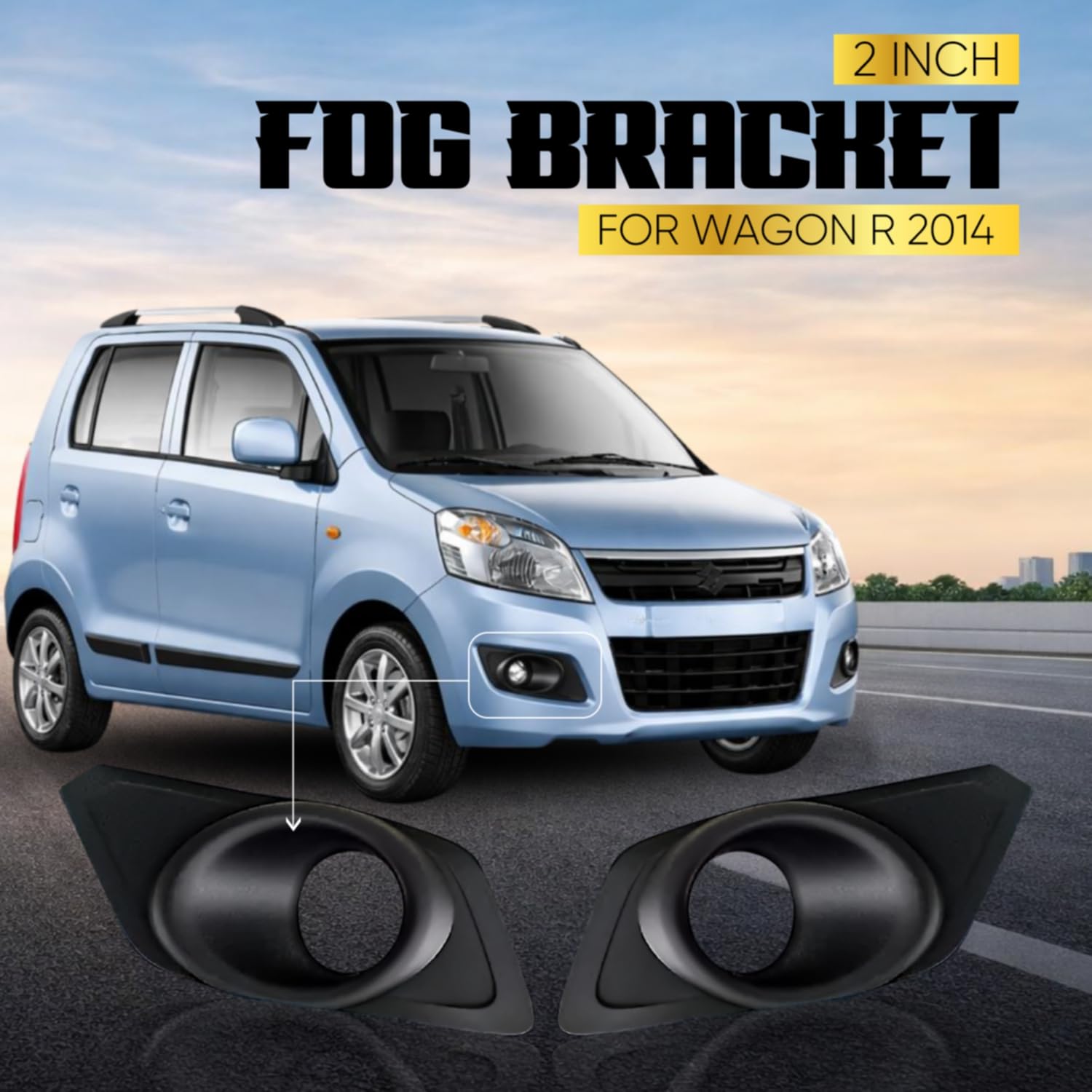 Audio Wheels 2 Inch Fog Lamp Mounting Cover / Bracket Kit - Car & Vehicle Fog Brackets | Direct Replacement Set | Compatible with Maruti Suzuki WagonR 2014