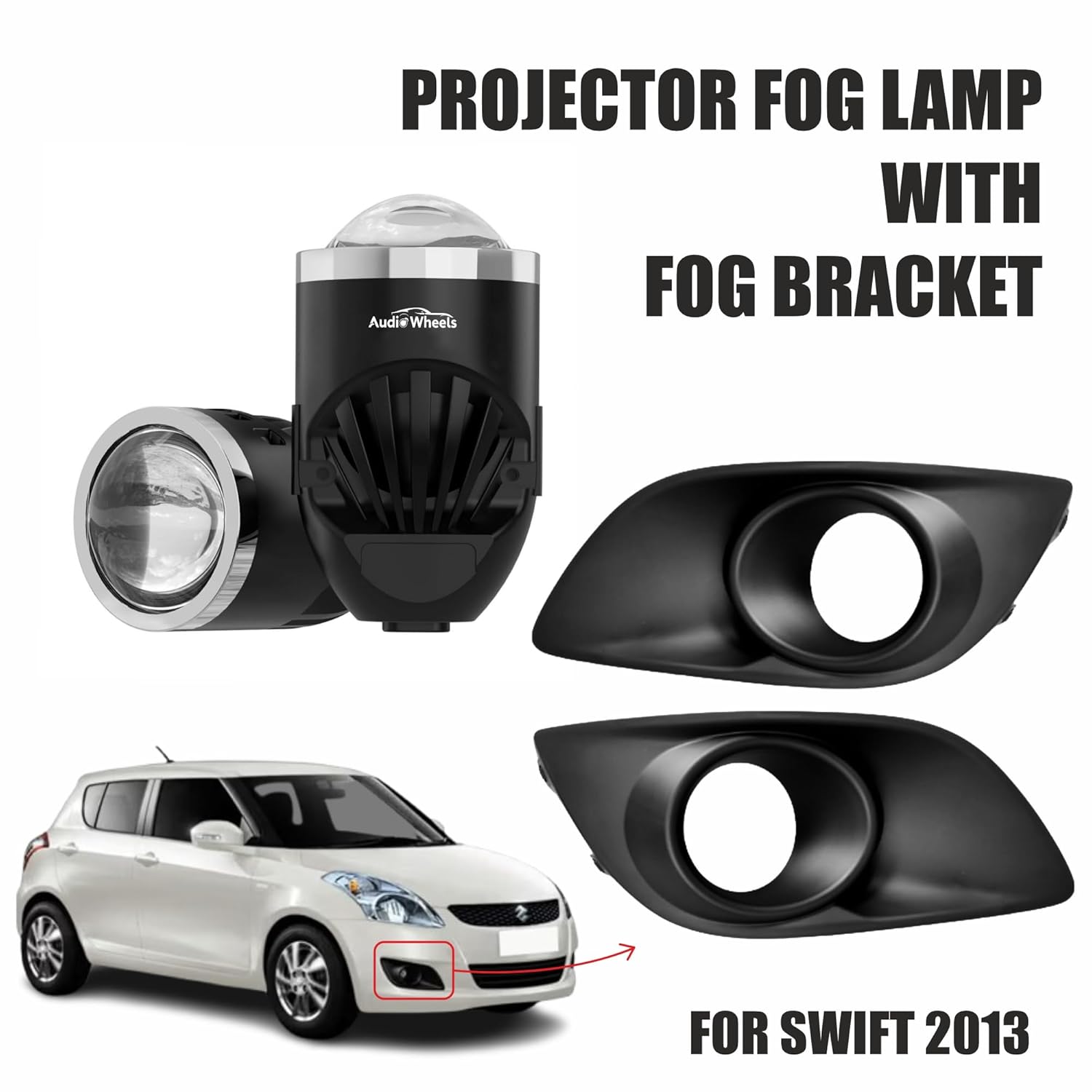 Audio Wheels 2 Inch LED Projector Fog Lamp with Cover - 120W, 6000K White (15000LM) with Blue Tint Film  12V24V Fog Light for Car & Vehicle Modification  For Maruti Suzuki Swift 2013