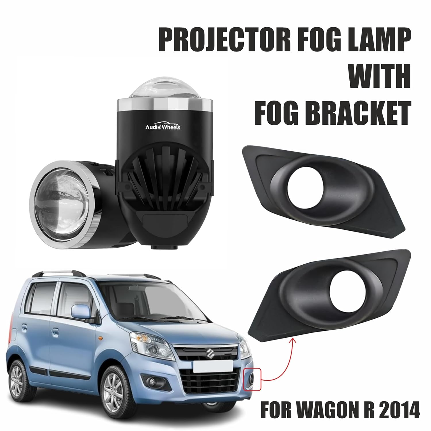 Audio Wheels 2 Inch LED Projector Fog Lamp with Cover - 120W, 6000K White (15000LM) with Blue Tint Film  12V24V Fog Light for Car & Vehicle Modification  For Maruti Suzuki WagonR 2014