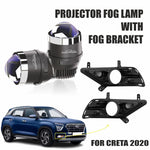 Audio Wheels 3 Inch LED Projector Fog Lamp with Cover - 120W, Tri-Color (White/Warm/Yellow) | with Blue Tint Film | 12V/24V Fog Light for Car & Vehicle Modification | For Hyundai Creta 2020.