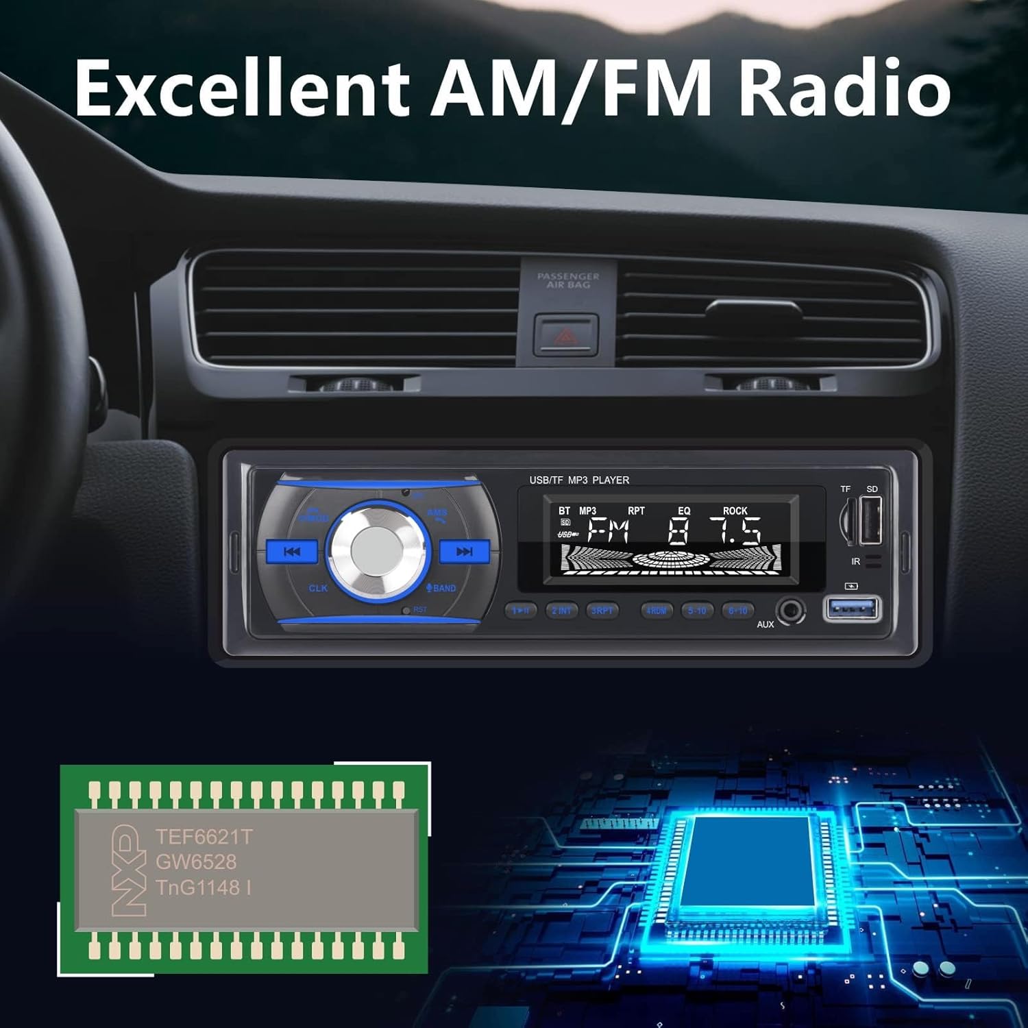 Audio Wheels Car Radio Bluetooth Single DIN Car Stereo Audio, MP3 Player Car Stereo 1 DIN with Bluetooth Handsfree/FM/Dual USB/TF/AUX/EQ/Quick Charge, with Wireless Remote Control (S-920)