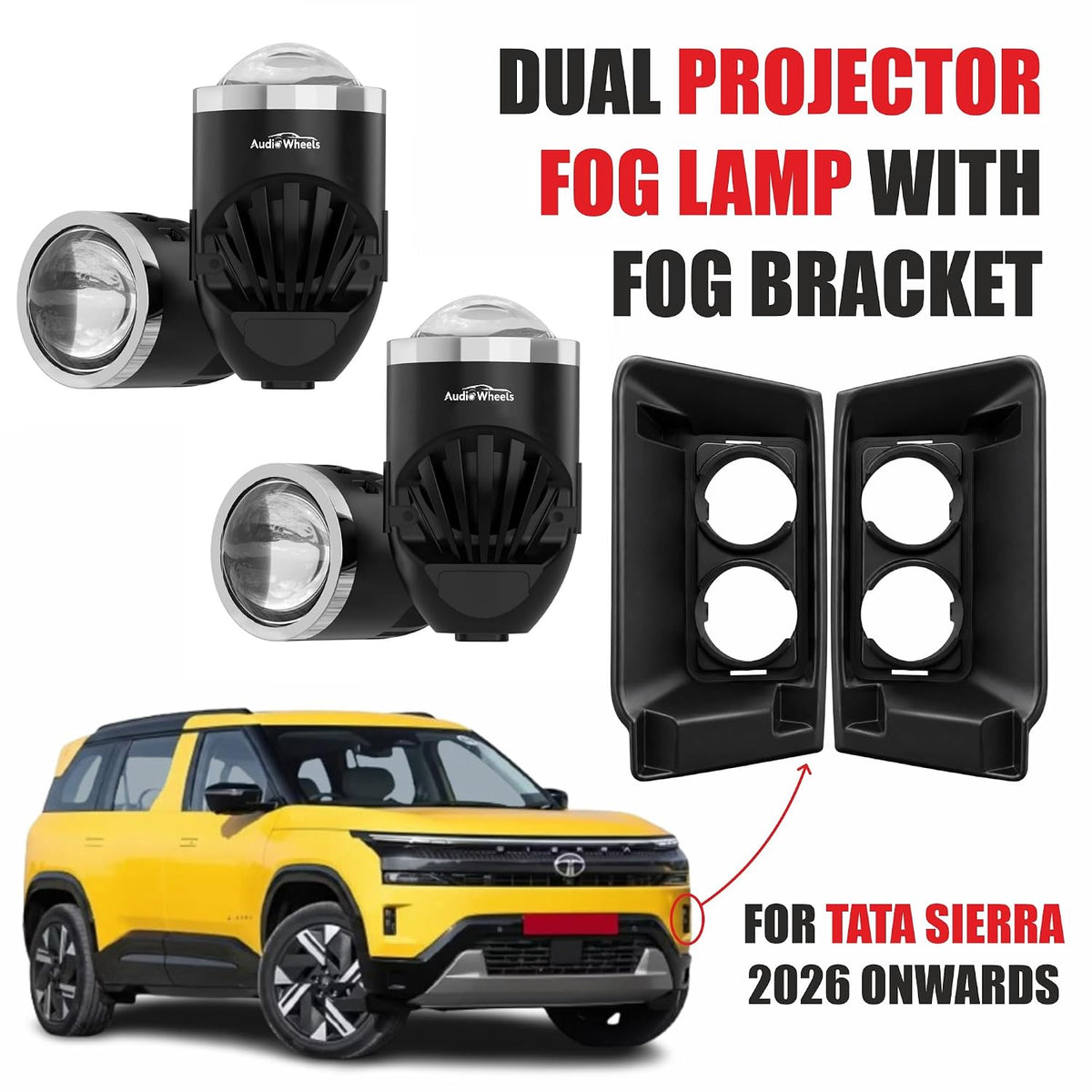 Audio Wheels 2 Inch Fog Lamp Mounting Cover / Bracket Kit for TATA SIERRA | Direct Replacement Set | Compatible with Tata Sierra (2025-26)