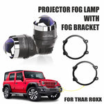Audio Wheels 3 Inch LED Projector Fog Lamp with Cover - 120W, Tri-Color (WhiteWarmYellow) with Blue Tint Film 12V24V Fog Light for Car & Vehicle Modification For Mahindra Thar Roxx