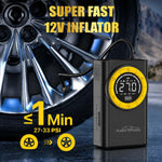 Audio Wheels Universal Digital Tyre Inflator [TI-03]  for Car, Bikes and SUVs | 65W Portable Air Compressor, 5600 mAh, Auto Shut-Off & LED Light  150 PSI
