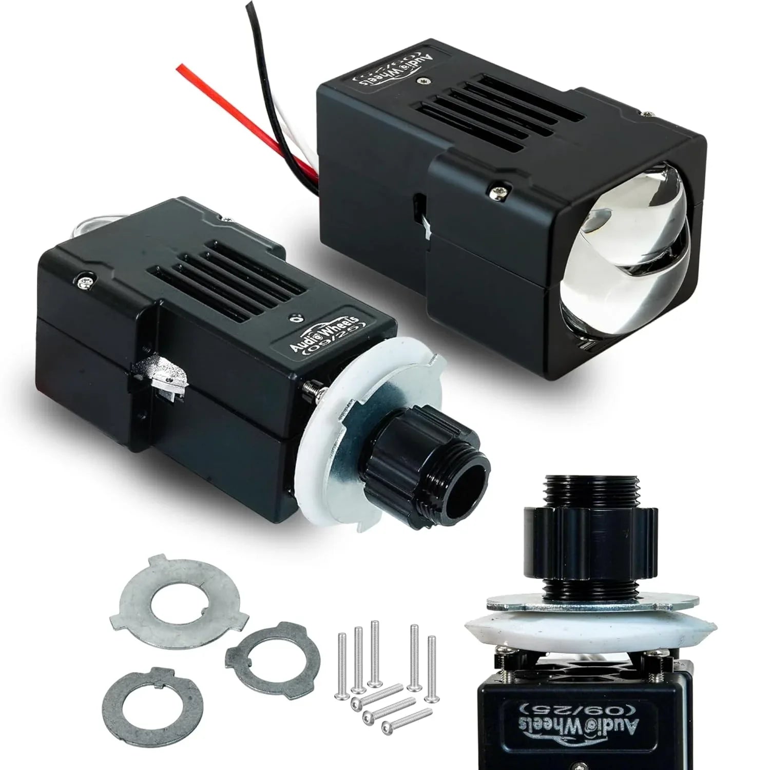 Audio Wheels 1.8" Square LED Fog Lamp | Single-Eye Projector | 6000K Cool White | 15,000 Lumens, 120W, IP68, 12V/24V - Fog Light for Cars & Vehicle Modification | Includes Mounting Assembly - Audio Wheels