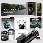 Audio Wheels 12.0MP Full HD WiFi DVR Dashcam + 5V 0.4A Power, 1080p Video, 30 FPS, High-Sensitivity Low-Light Sensor, MIC Support, 128GB TF Card Storage, USB Connectivity,Android Compatibility.
