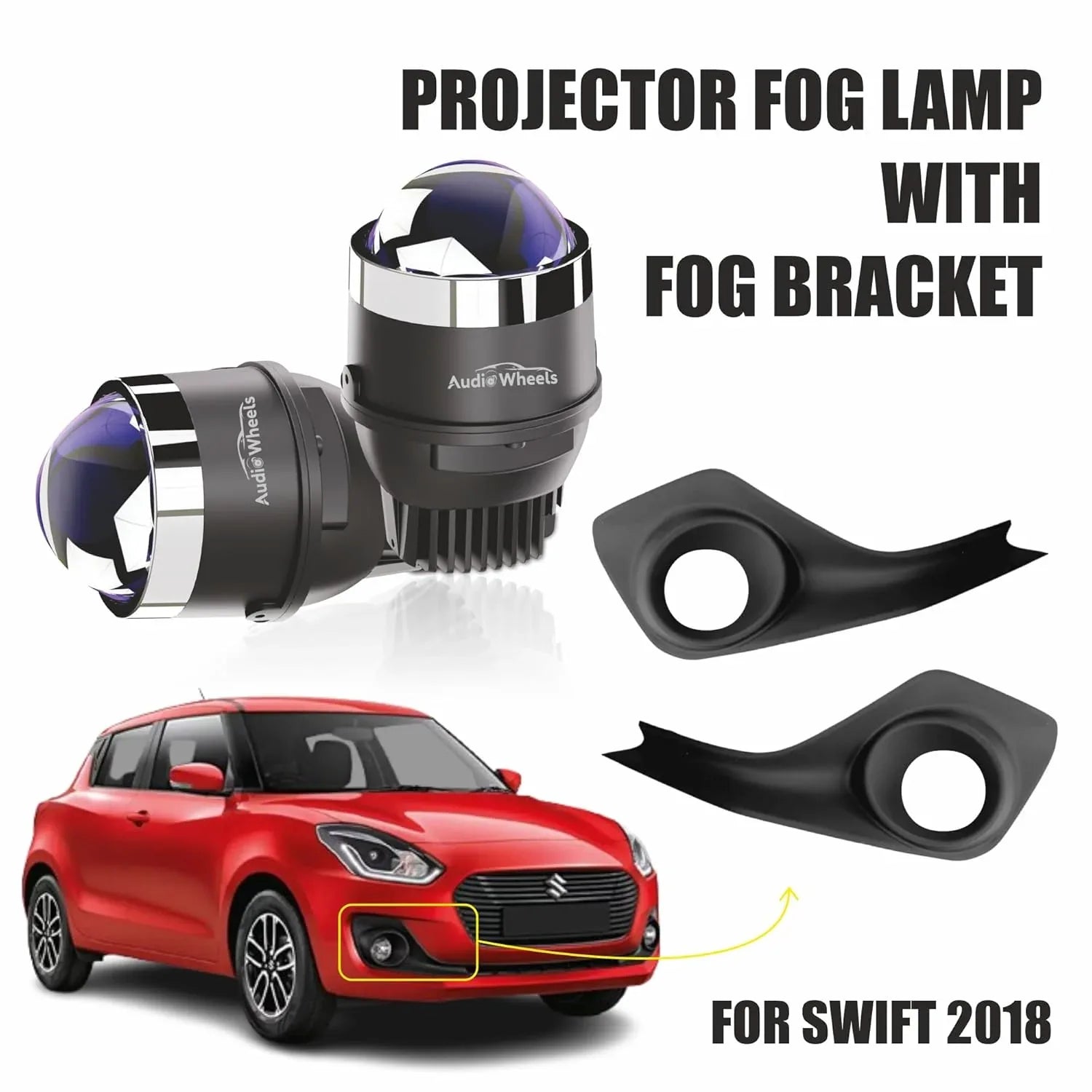 Audio Wheels 3" LED Projector Fog Lamp with Cover - 120W, 6000K White (15000LM) with Blue Tint Film | 12V/24V Fog Light for Car & Vehicle Modification | For Maruti Suzuki Swift 2018 - Audio Wheels