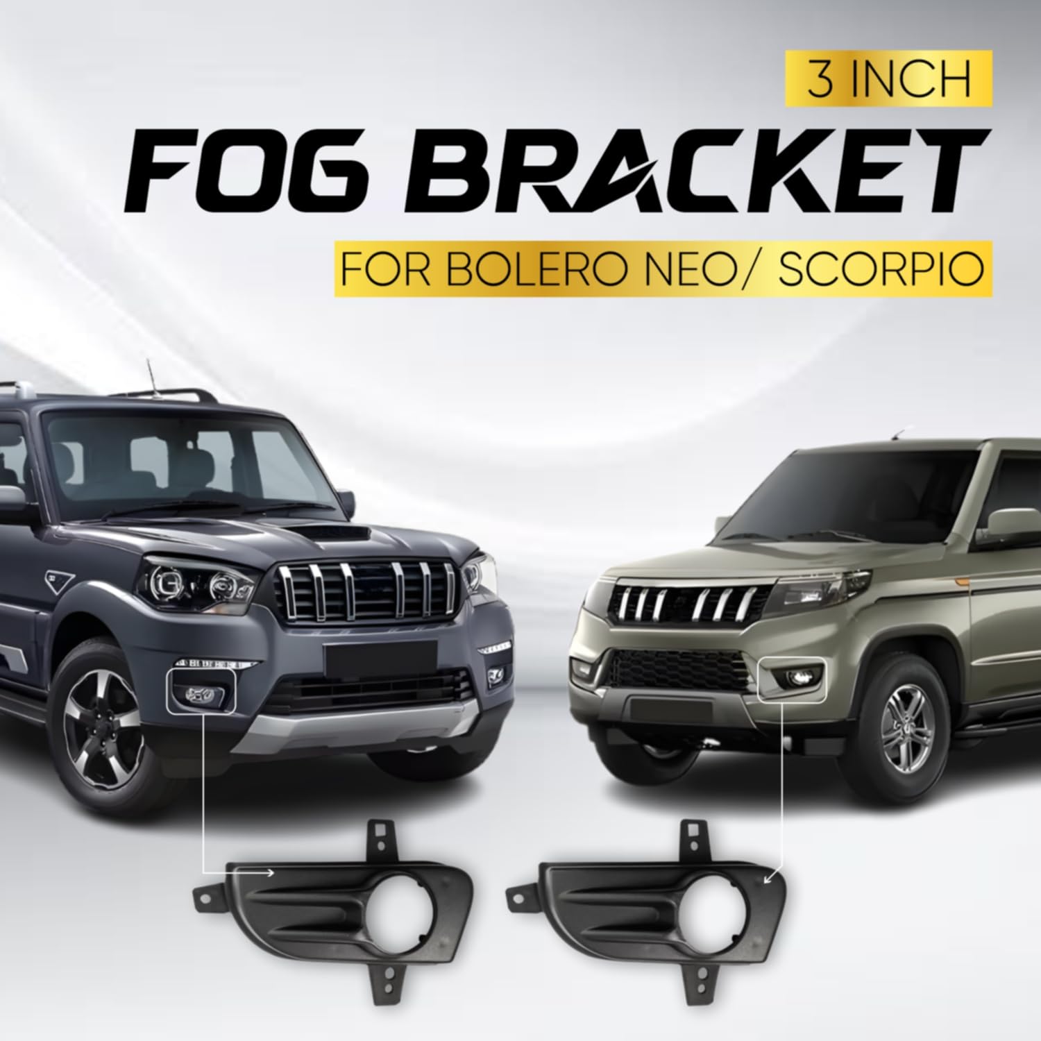 Audio Wheels 3 inch Fog Lamp Mounting CoverBracket Kit - Car & Vehicle Fog Brackets  Direct Replacement Set  Compatible with Mahindra BOLERO NEO & SCORPIO