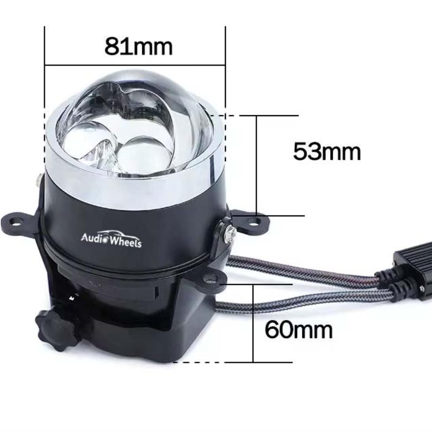 Audio Wheels 3 Inch Universal LED Projector Fog Lamp - 120W Dual-Beam [PR-05] | Tri-Color Output (6000K White / 4500K Warm / 3000K Yellow) | 15,000LM Projector Light with Blue Film | 12V/24V Lamp | Coupler to Coupler Installation | 1 Year Warranty