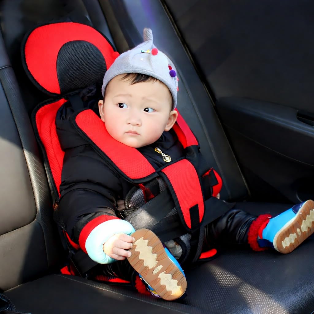 Audio Wheels Portable Foldable Baby Seat Cushion with Adjustable Shoulder & Back Straps, Universal Fit for Car, Bicycle, Stroller, Sofa & High Chair (Toddlers & Kids 6 Months-4 Years) (Red)