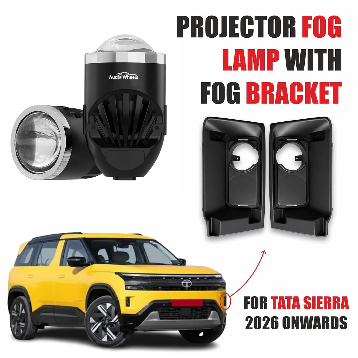 Audio Wheels 2 Inch Fog Lamp Mounting Cover / Bracket Kit - Car & Vehicle Fog Brackets | Direct Replacement Set | Compatible with Tata Sierra (2026)