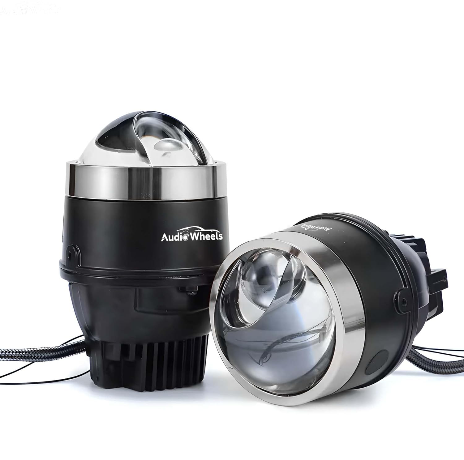 Audio Wheels 3 Inch Universal LED Projector Fog Lamp - 120W | White-6000K Single-Beam | 15,000LM Projector Light with Blue Film | 12V/24V Car Driving Lamp for Vehicle Modification