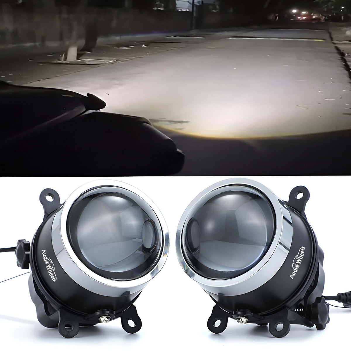 Audio Wheels 3 Inch LED Projector Fog Lamp with Cover - 120W, 6000K White (15000LM) | 12V/24V Fog Light for Car & Vehicle Modification | 1-Year Warranty | Compatible with Kia Seltos 2024