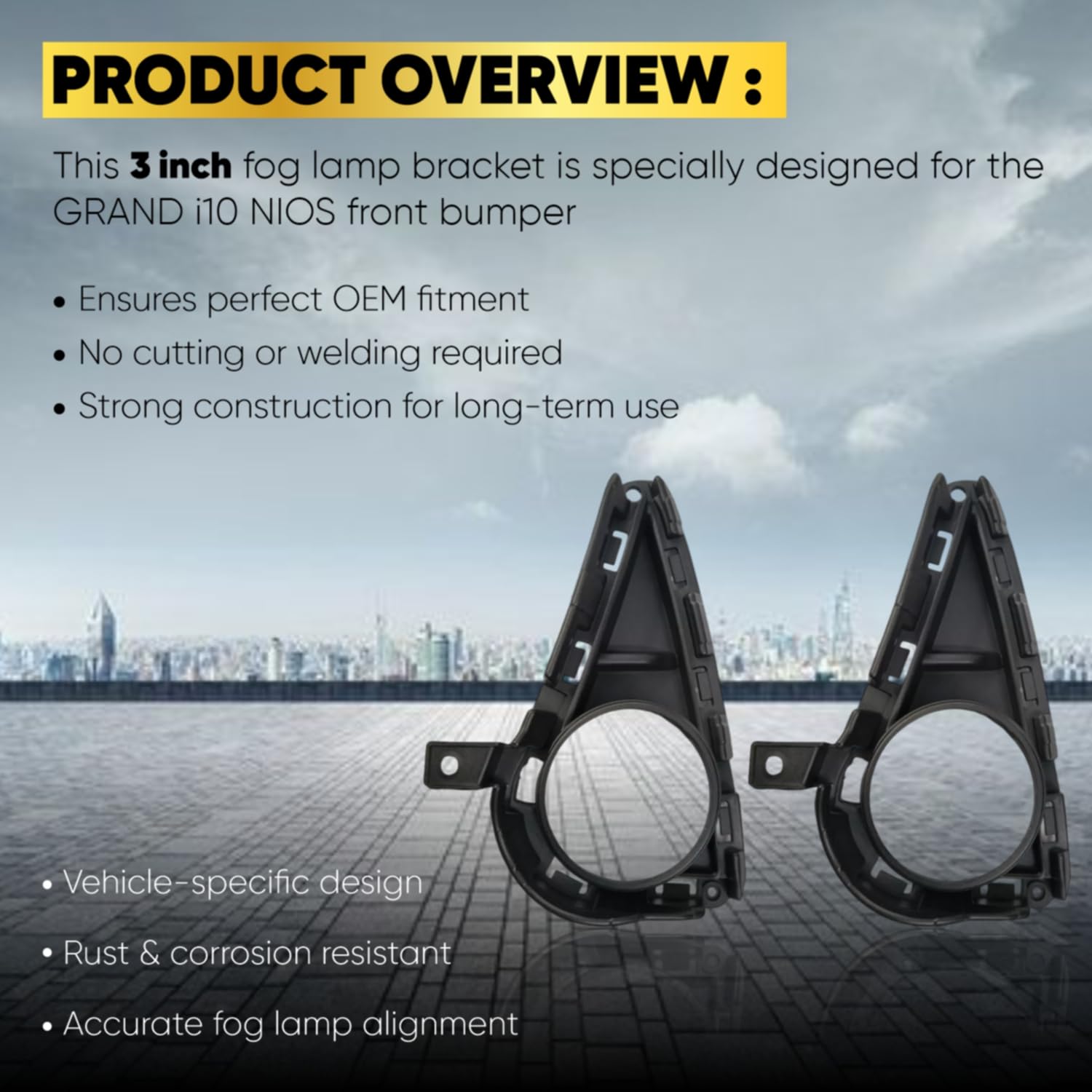 Audio Wheels 3 Inch Fog Lamp Mounting CoverBracket Kit - Car & Vehicle Fog Brackets  Direct Replacement Set  Compatible with Hyundai GRAND i10 NIOS