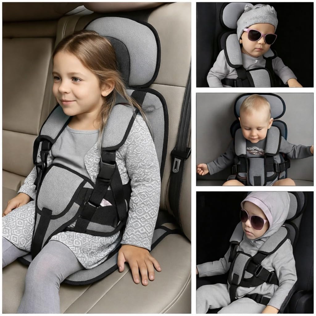 Audio Wheels Portable Foldable Baby Seat Cushion with Adjustable Shoulder & Back Straps, Universal Fit for Car, Bicycle, Stroller, Sofa & High Chair (Toddlers & Kids 6 Months-4 Years) (Gray)