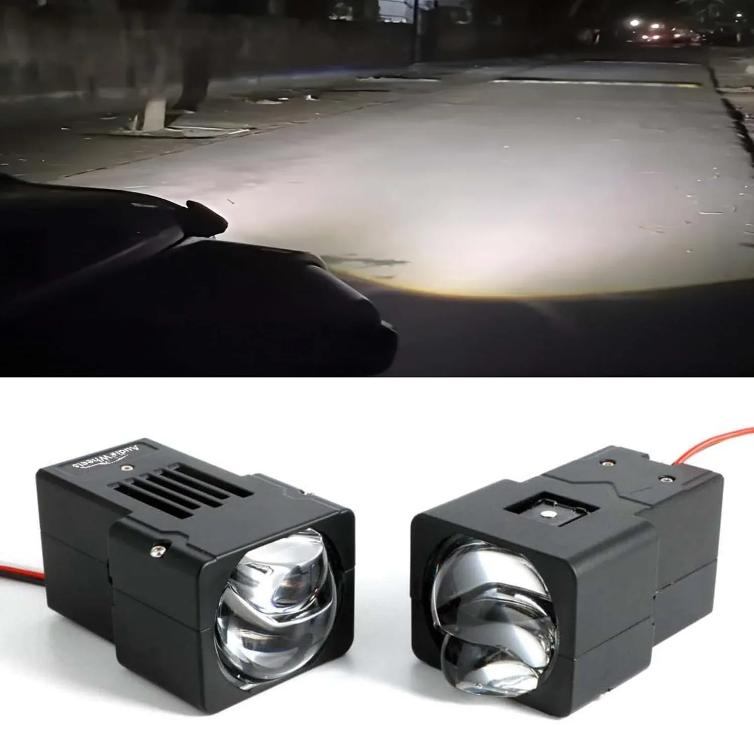 Audio Wheels 1.8" Square LED Fog Lamp | Single-Eye Projector | 6000K Cool White | 15,000 Lumens, 120W, IP68, 12V/24V - Fog Light for Cars & Vehicle Modification | Includes Mounting Assembly - Audio Wheels