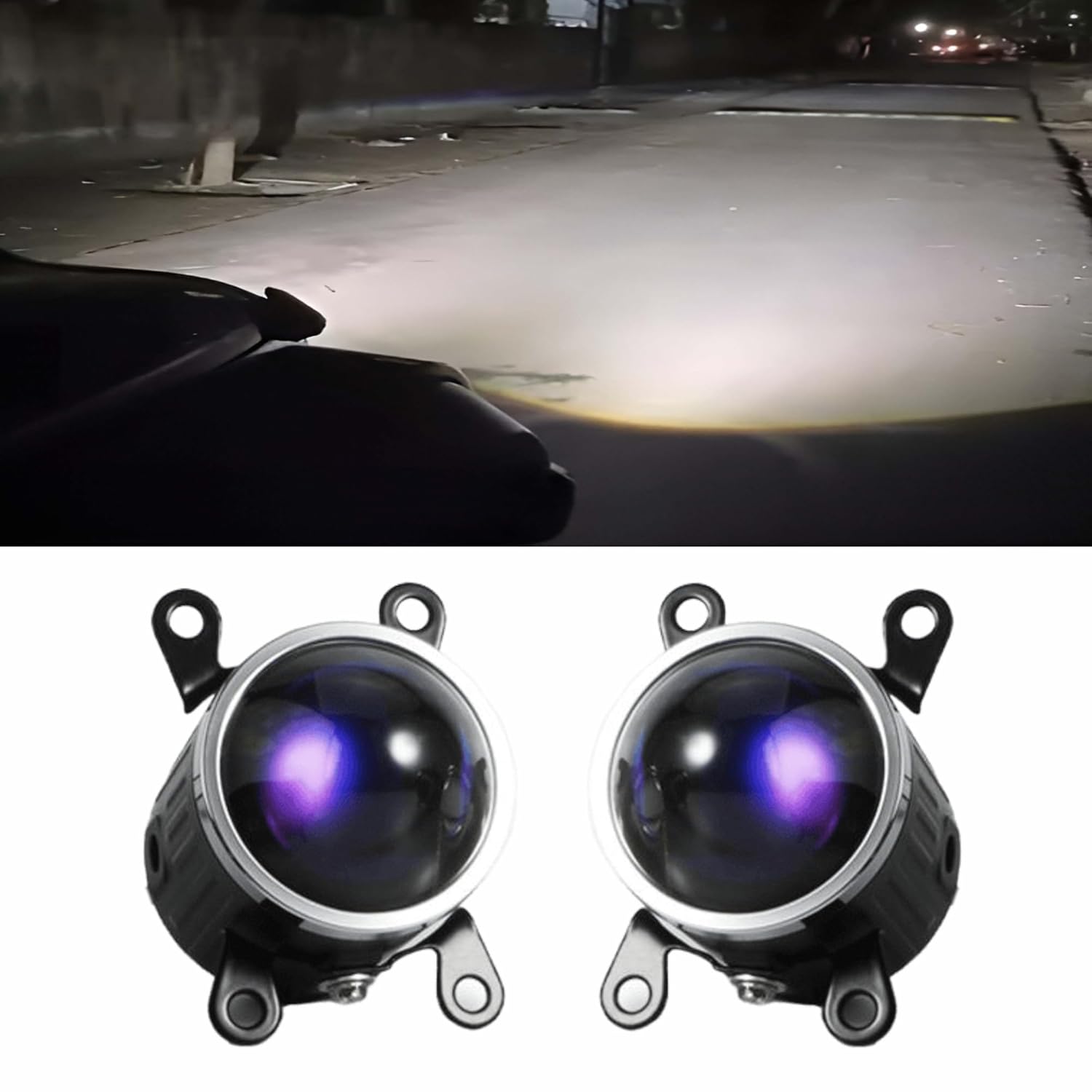 Audio Wheels 2 Inch LED Projector Fog Lamp with Cover - 120W, 6000K White (15000LM) with Blue Tint Film | 12V/24V Fog Light for Car & Vehicle Modification | For Maruti Suzuki Dzire 2024